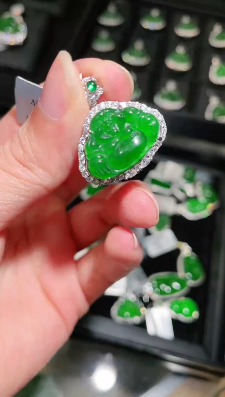 【闪购商品】翡翠吊坠银S925镶嵌30205天然翡翠A货吊坠多样性发