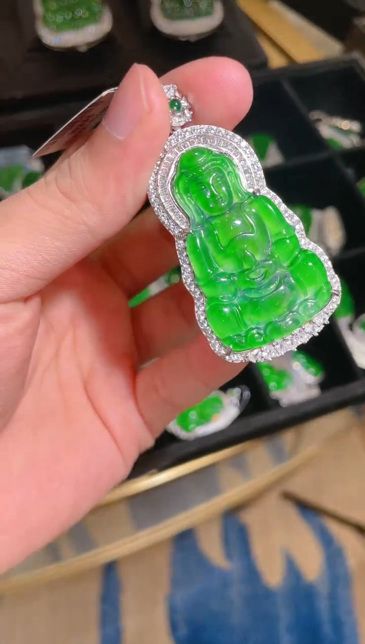 【闪购商品】翡翠吊坠银S925镶嵌30235天然翡翠A货吊坠多样性发