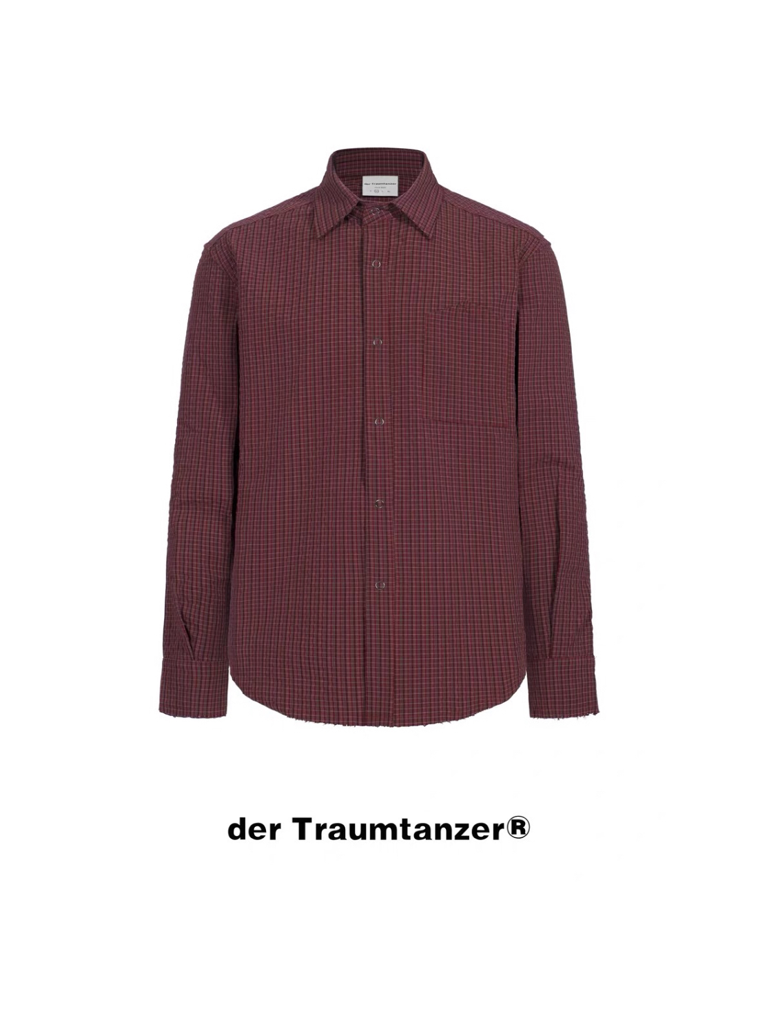 DERT 珊瑚红长袖格纹衬衫 拉丝破坏泡泡纱高级设计感cleanfit衬衣