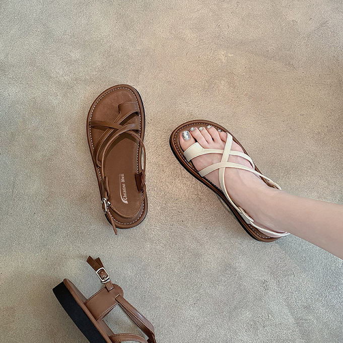 【咩咩专属】复古交叉带套趾厚底沙滩罗马凉鞋E4204161