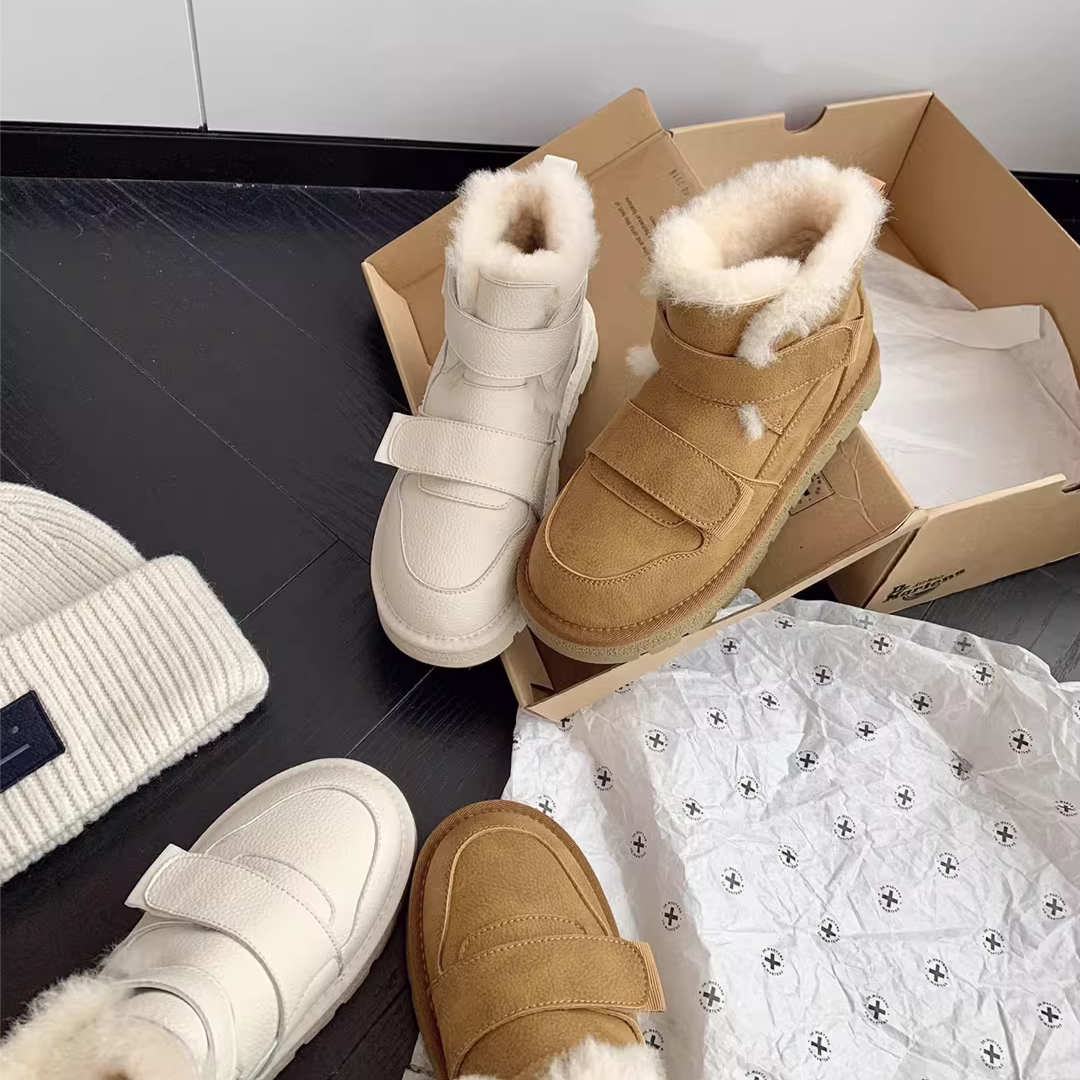 苏茵茵魔术贴加绒保暖厚底雪地靴女短靴E24G028A