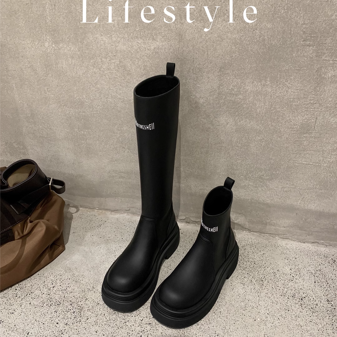 苏茵茵韩系长筒靴厚底女骑士靴秋冬季百搭短靴E3307207,E3407219