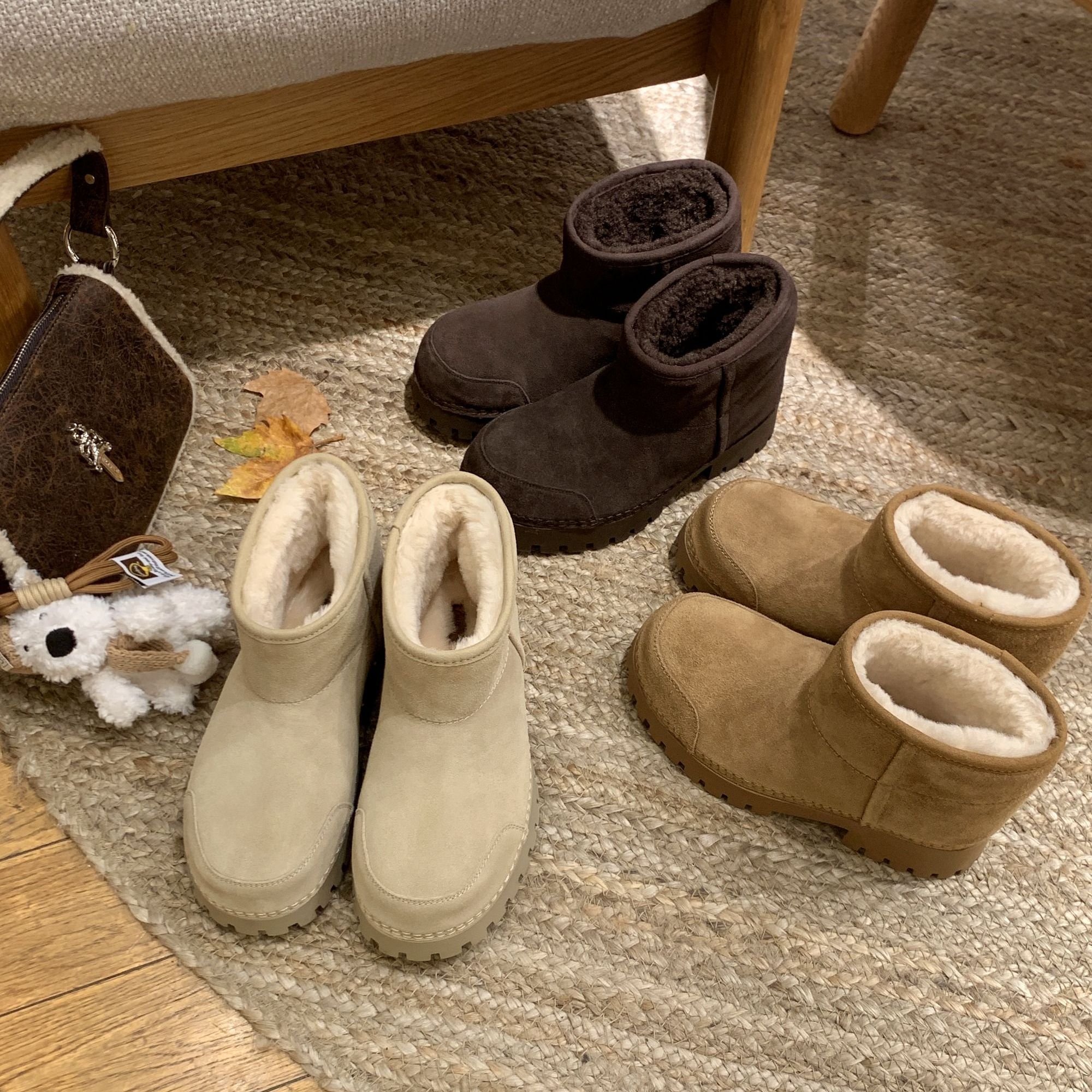 【sheii苏茵茵】小熊栗子~保暖大头厚底粗跟毛毛短靴女E4422333 