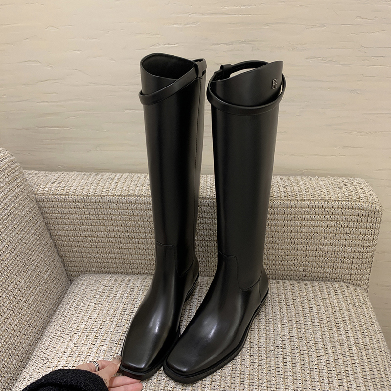 【苏茵茵】长筒靴女秋冬季百搭高筒长靴厚底大筒围女骑士靴E3307006