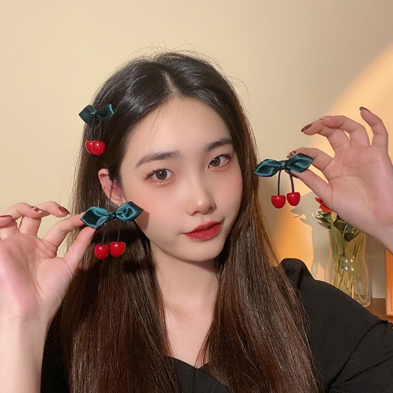 日系红色樱桃发夹少女网红韩版鸭嘴夹小刘海夹子头饰碎发发卡边夹
