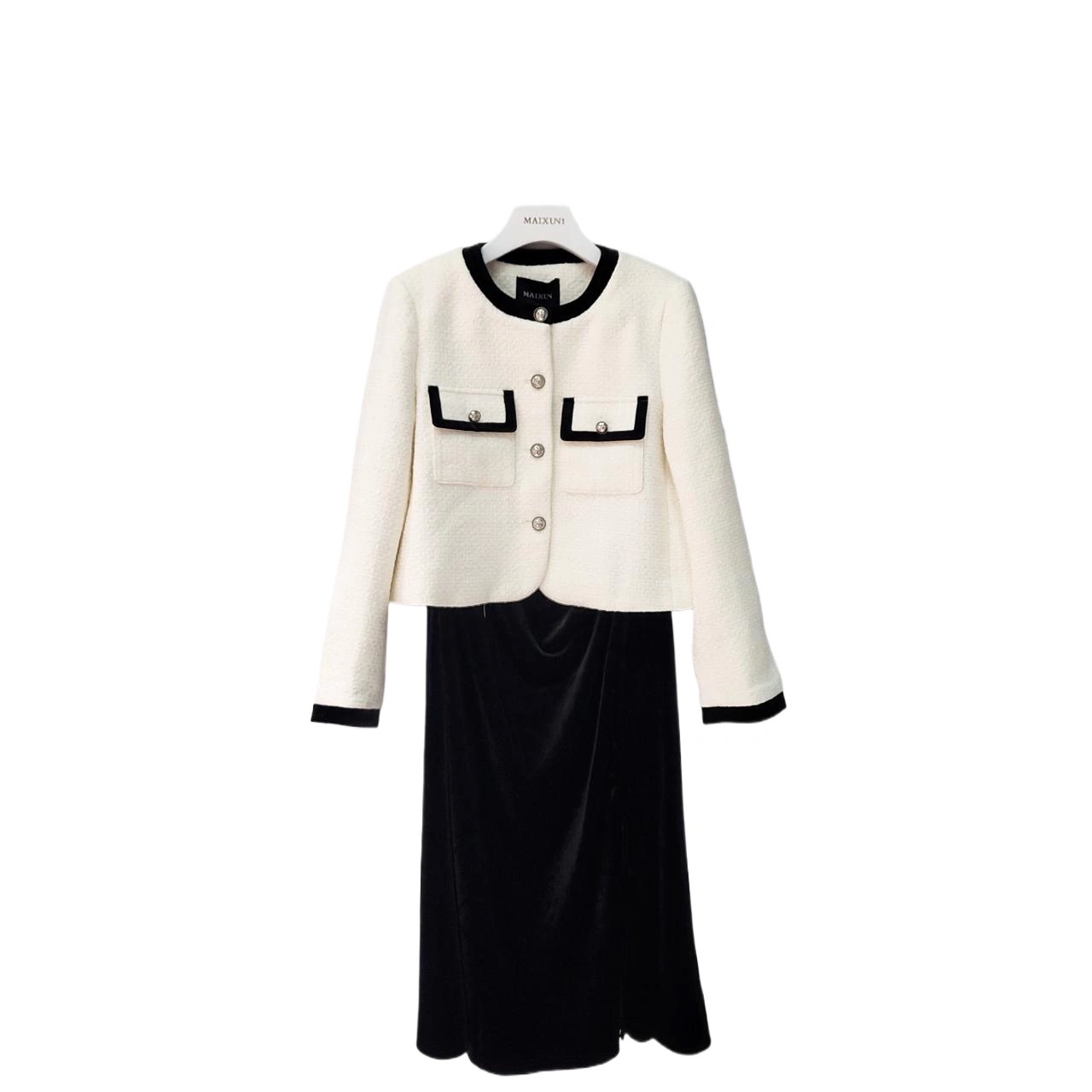 麦寻女装2024冬款TZQYQ007小香风上衣丝绒连衣裙套装时尚两件套女