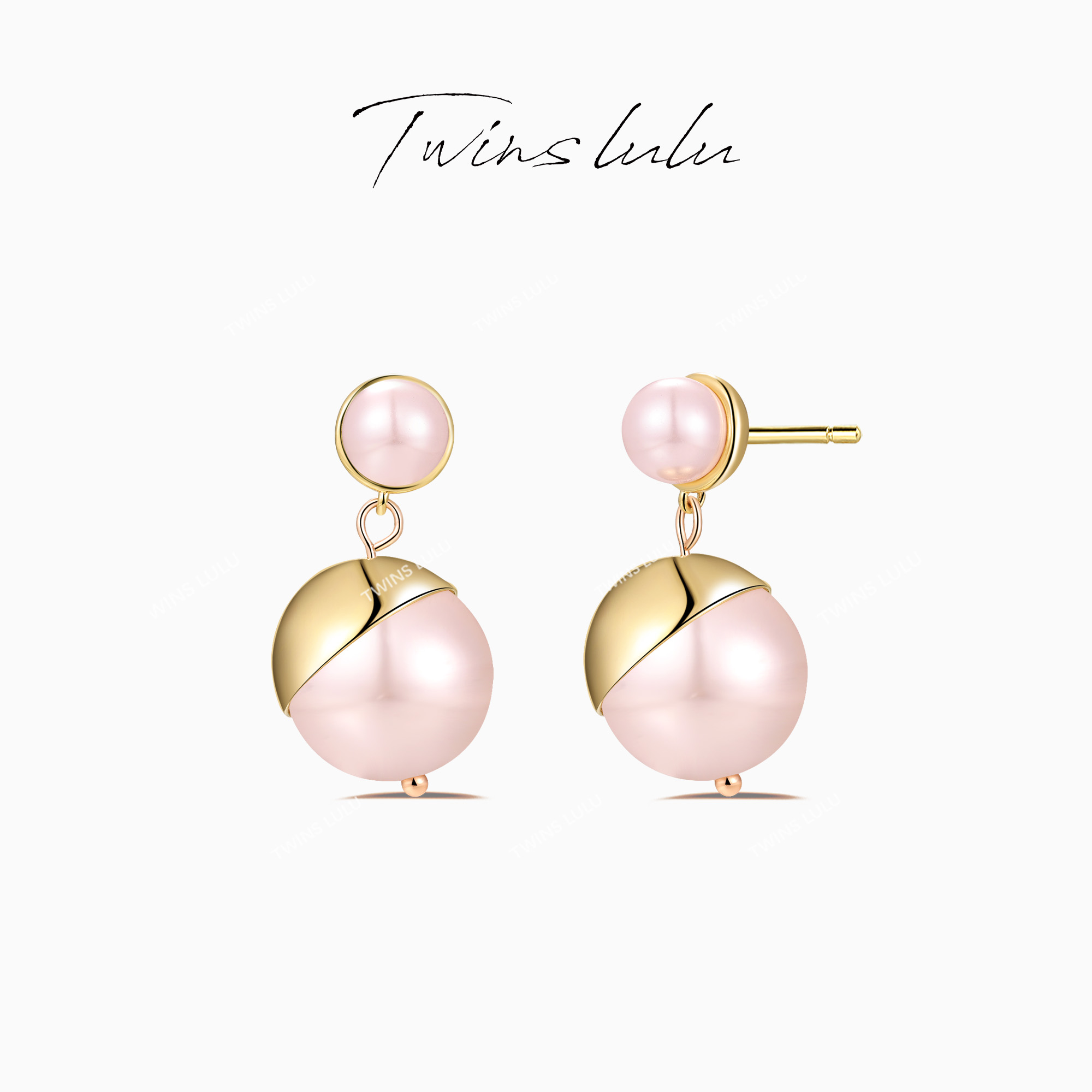 TWINS LULU 镀k金 【春上新】【粉黛】甜美半裹珠耳环TSL1790