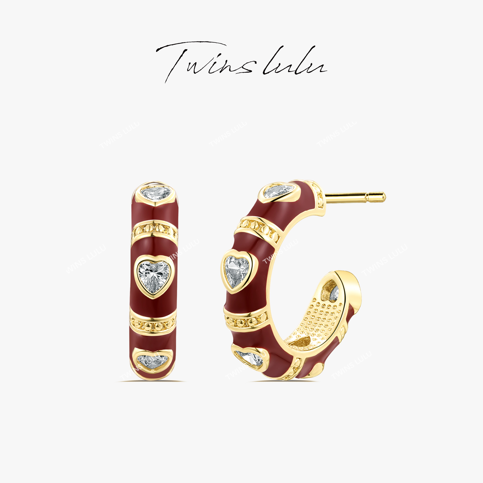 TWINS LULU 镀k金 【春上新】百搭精致爱心蛇年红色耳环TSL1339