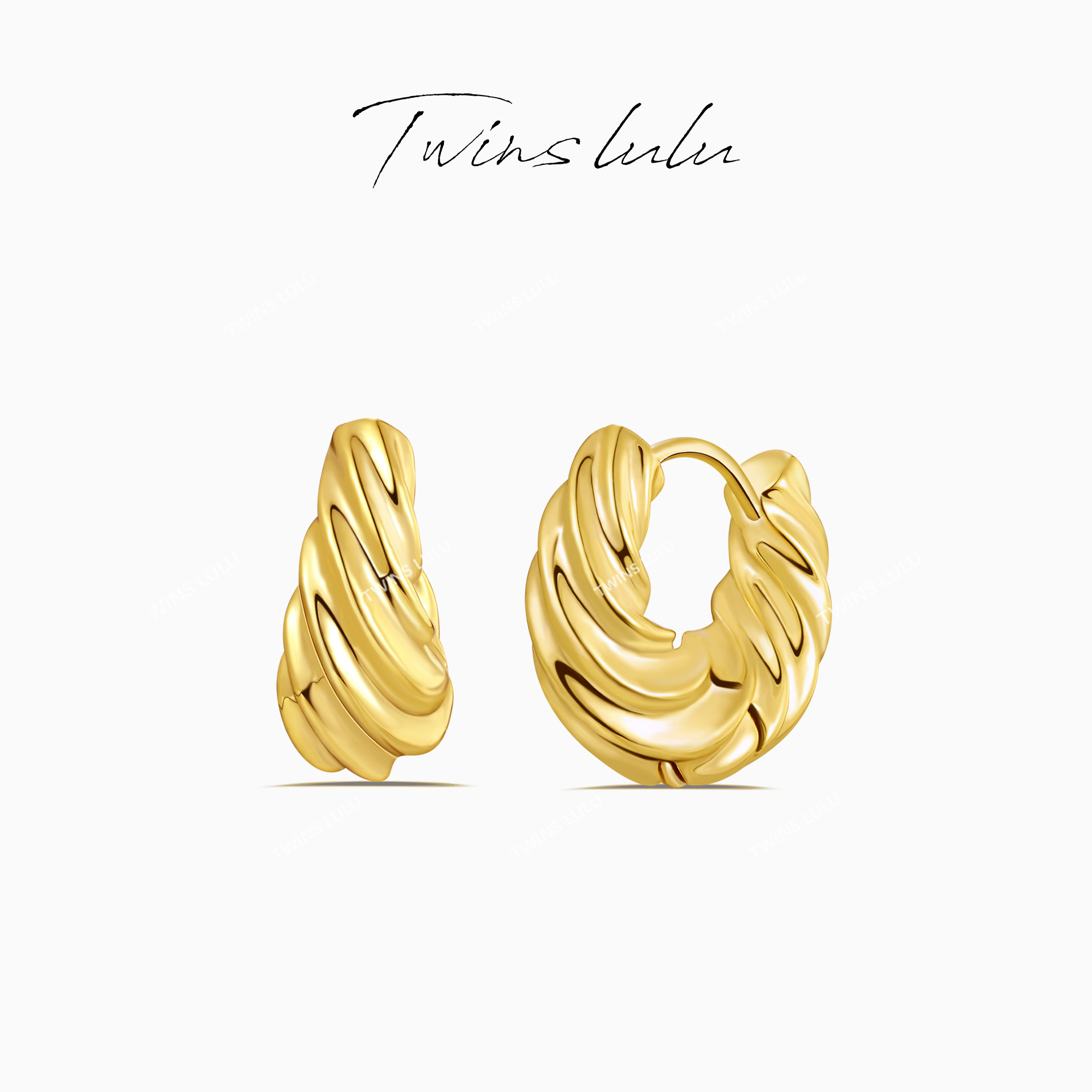 TWINS LULU 镀k金 法式轻奢气质百搭素款经典纽纹耳环TSL1717