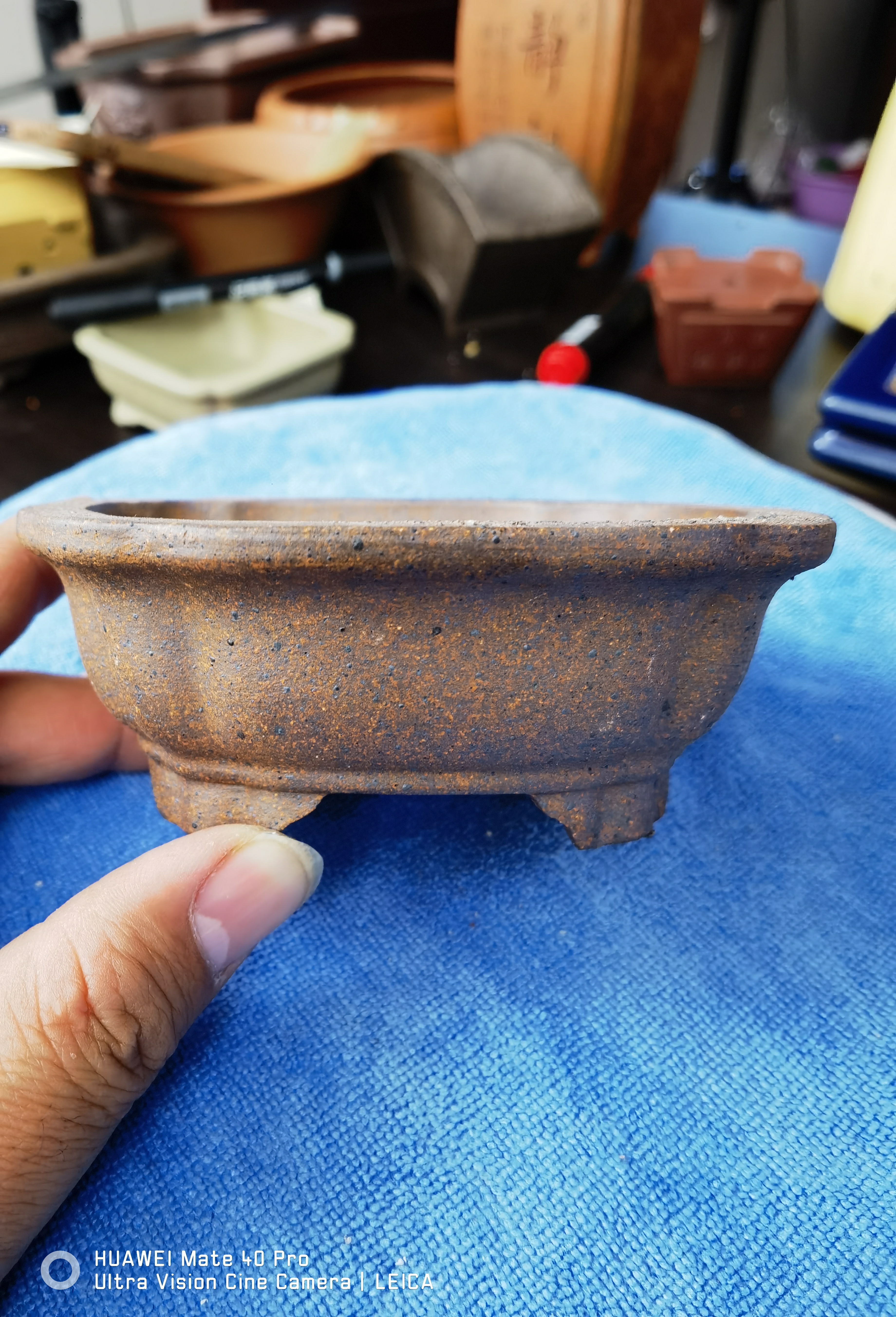 M22柴烧花瓣小长方紫砂花盆外口径11.5*9.5*5cm