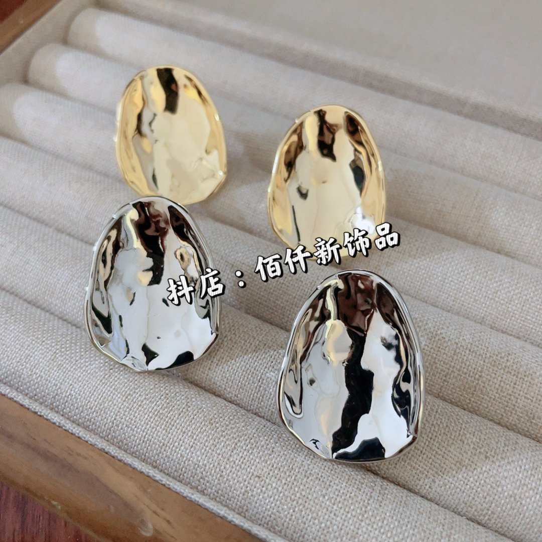 铜合金耳饰 欧美风时尚小众个性简约高级感百搭椭圆耳钉新款爆款