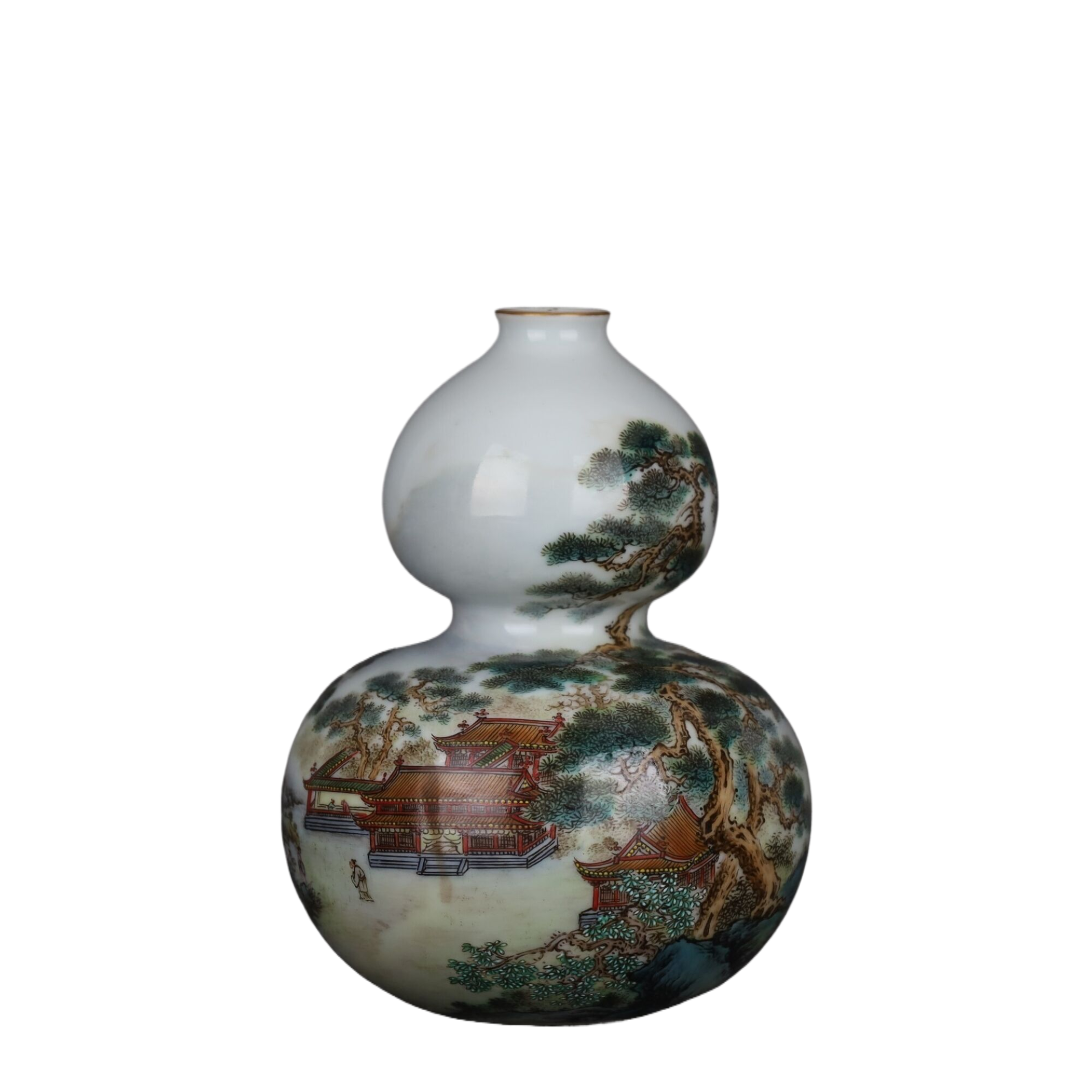  粉彩山水诗文图葫芦瓶5730