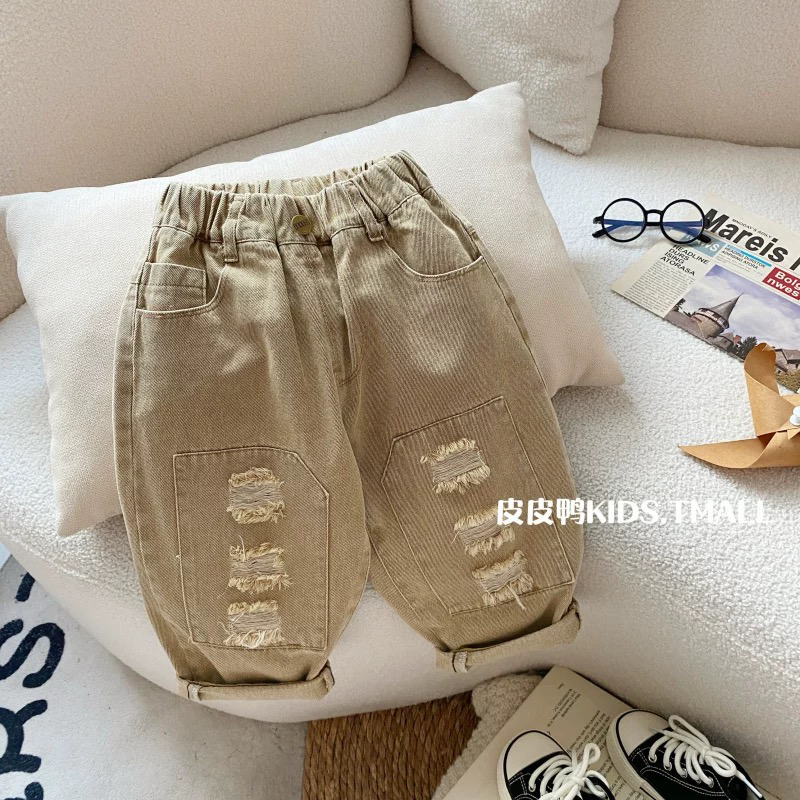 儿童牛仔裤男童秋冬季薄款裤子2024新款小童春秋款男孩直筒长裤