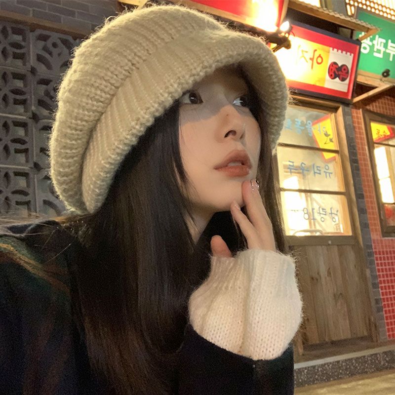 新款渔夫帽子女秋冬针织毛线帽显脸小堆堆帽时尚百搭洋气时髦保暖