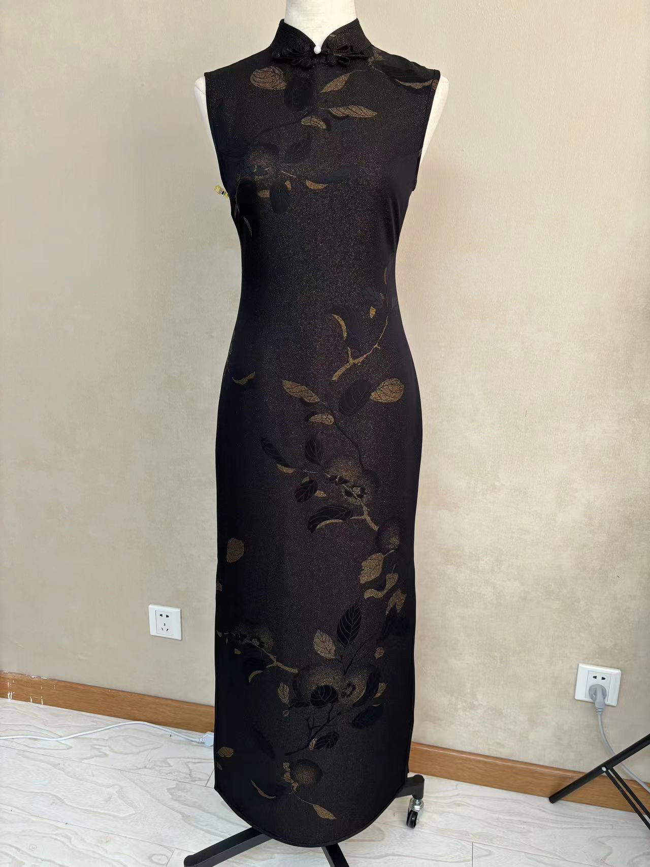 正绢织金柿柿如意旗袍 私人订制