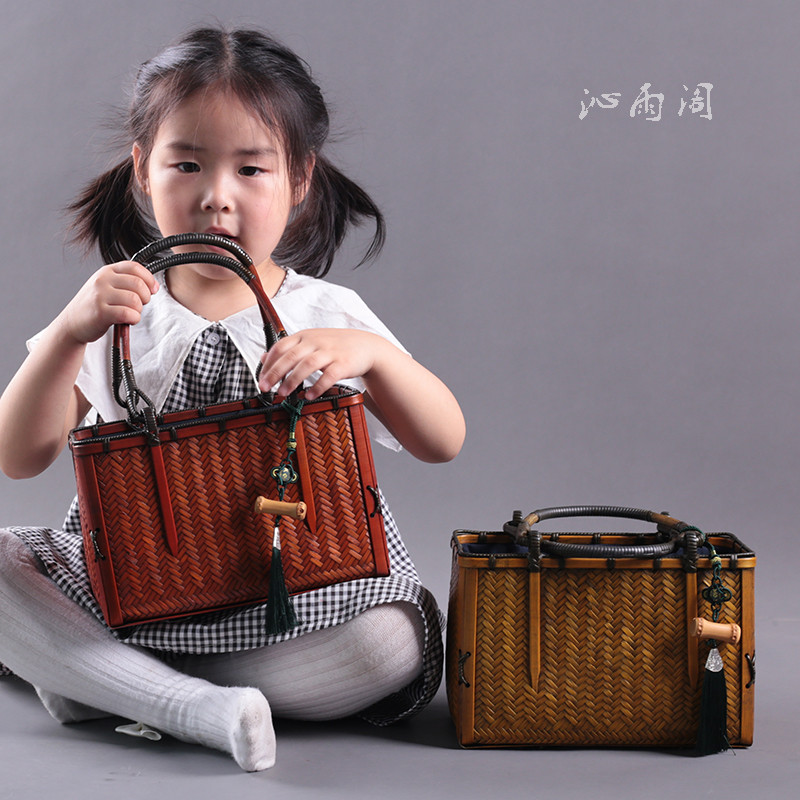 纯手工竹编包手提包日式文艺手工包茶具收纳包复古女包特惠款竹篮