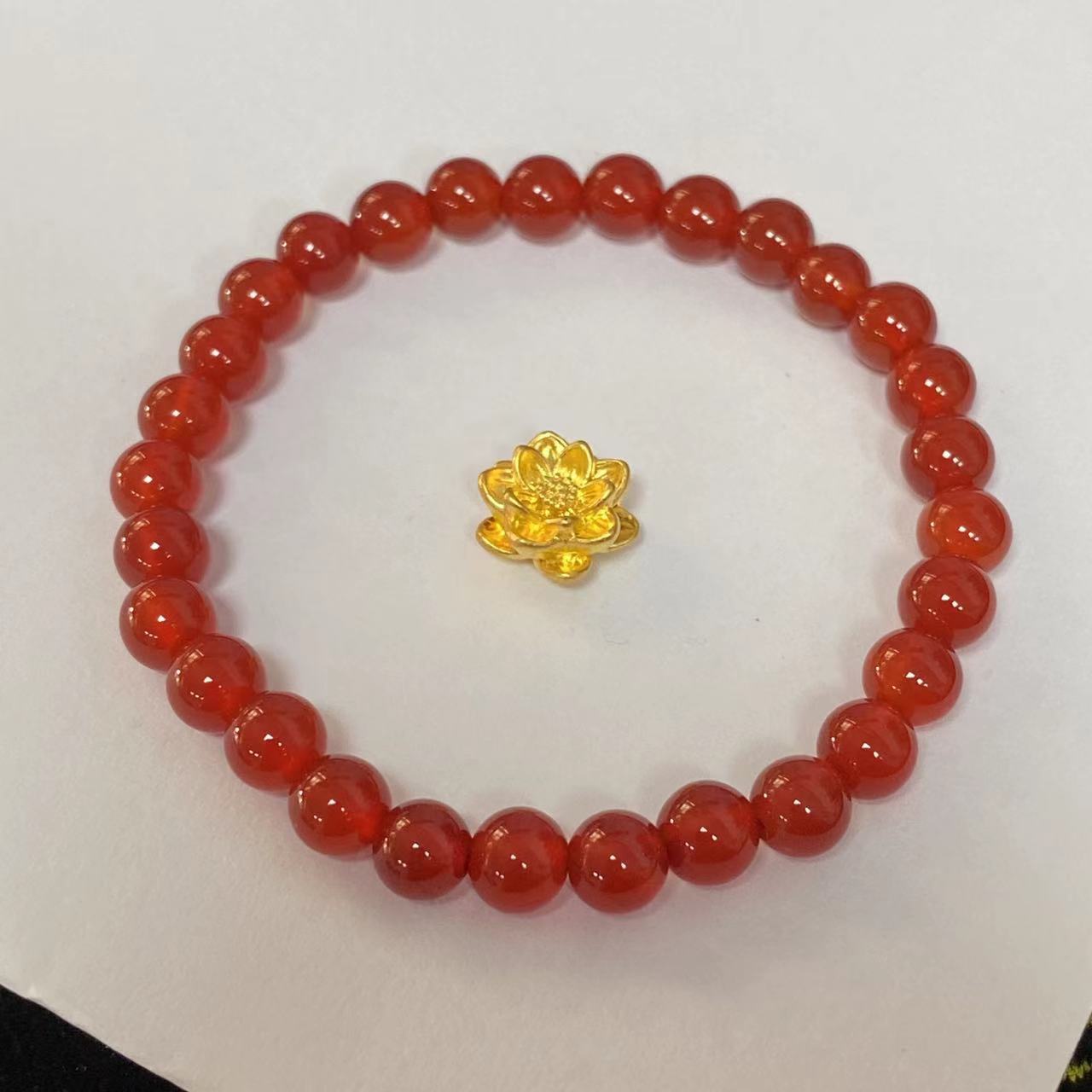 足金古法大莲花玛 瑙手链时尚@@A206