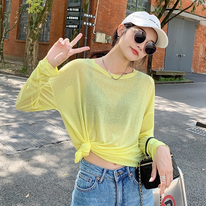 套头防晒衫长袖面膜t恤打底衫 宽松薄款罩衫防晒衣女夏季百搭显瘦
