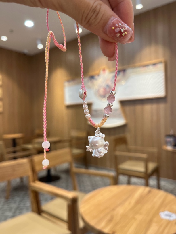 吊坠足银 足银999helloKitty魔法棒kt猫纯银手工编绳项链61儿童节