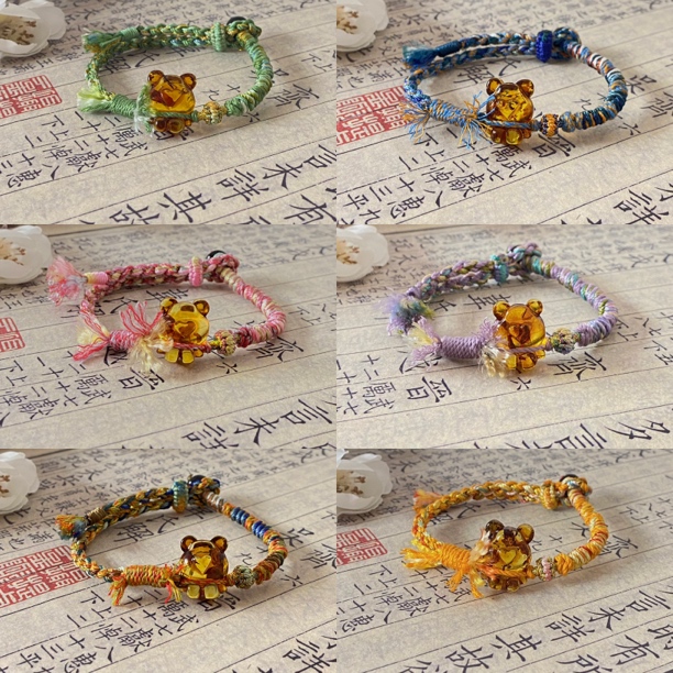 琥珀藏系胖熊手绳彩色拼色可调节纯手工编绳小众个性百搭情侣闺蜜