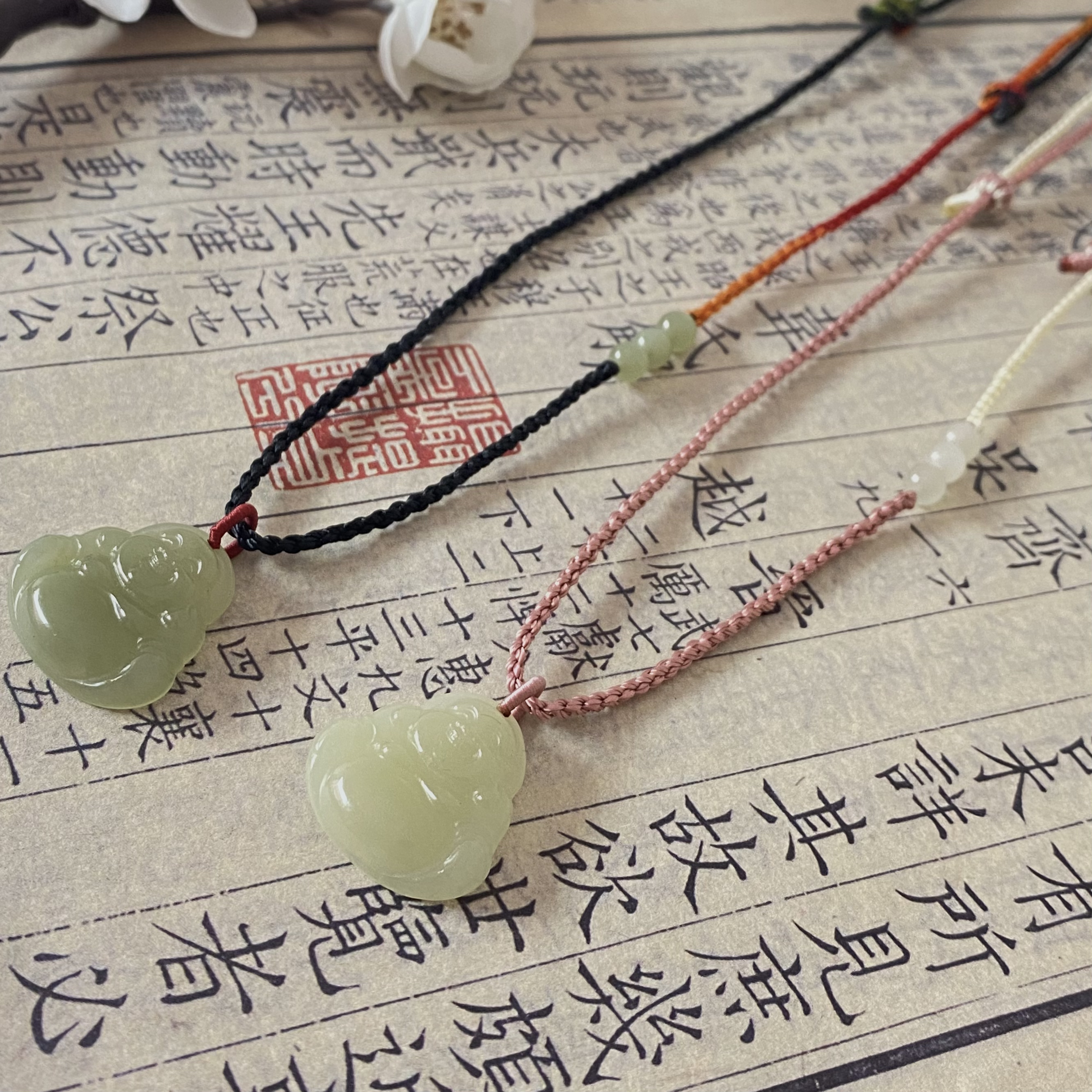 和田玉佛公如意锁项链吊坠纯手工编绳可调节简约百搭休闲复古时尚