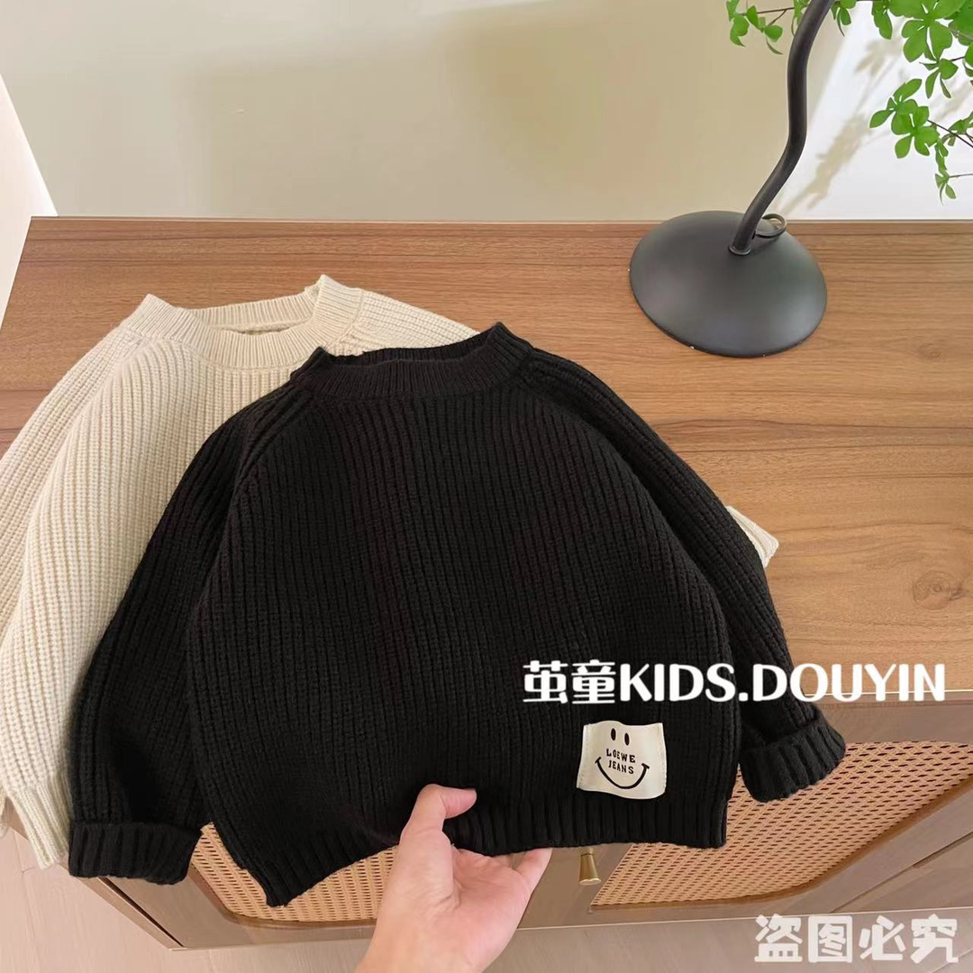 【冬季大促】2023年新款韩国风小童笑脸套头毛衣秋冬季韩系男女宝