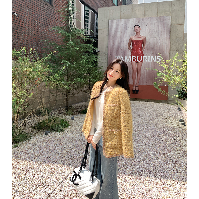 本希benxe/铂金香香 重工花纱法式小香风外套花朵针织衫牛仔裤
