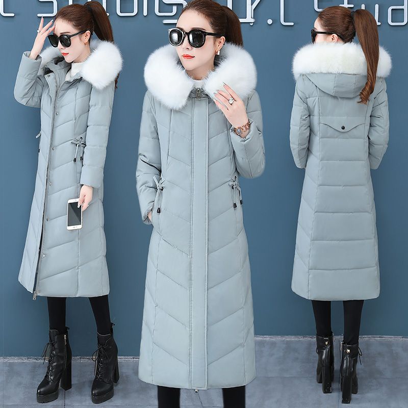 2025冬季新款韩版中长款棉服修身过膝加厚棉衣女大毛领棉袄外套潮