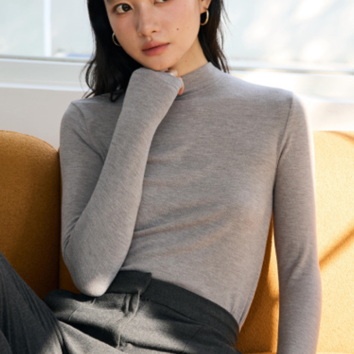 2025新款天丝莱赛尔打底衫女中领秋冬保暖针织衫内搭薄款长袖T恤
