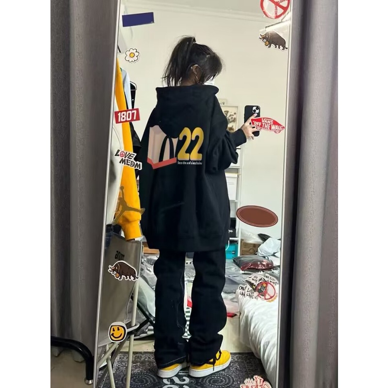 vintage美式复古卫衣男款宽松连帽重磅硬挺秋季欧美潮牌情侣外套