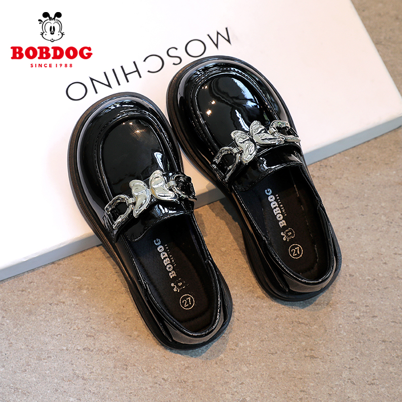 巴布豆女童皮鞋2024年新款小女孩黑色公主鞋春秋儿童软底演出单鞋