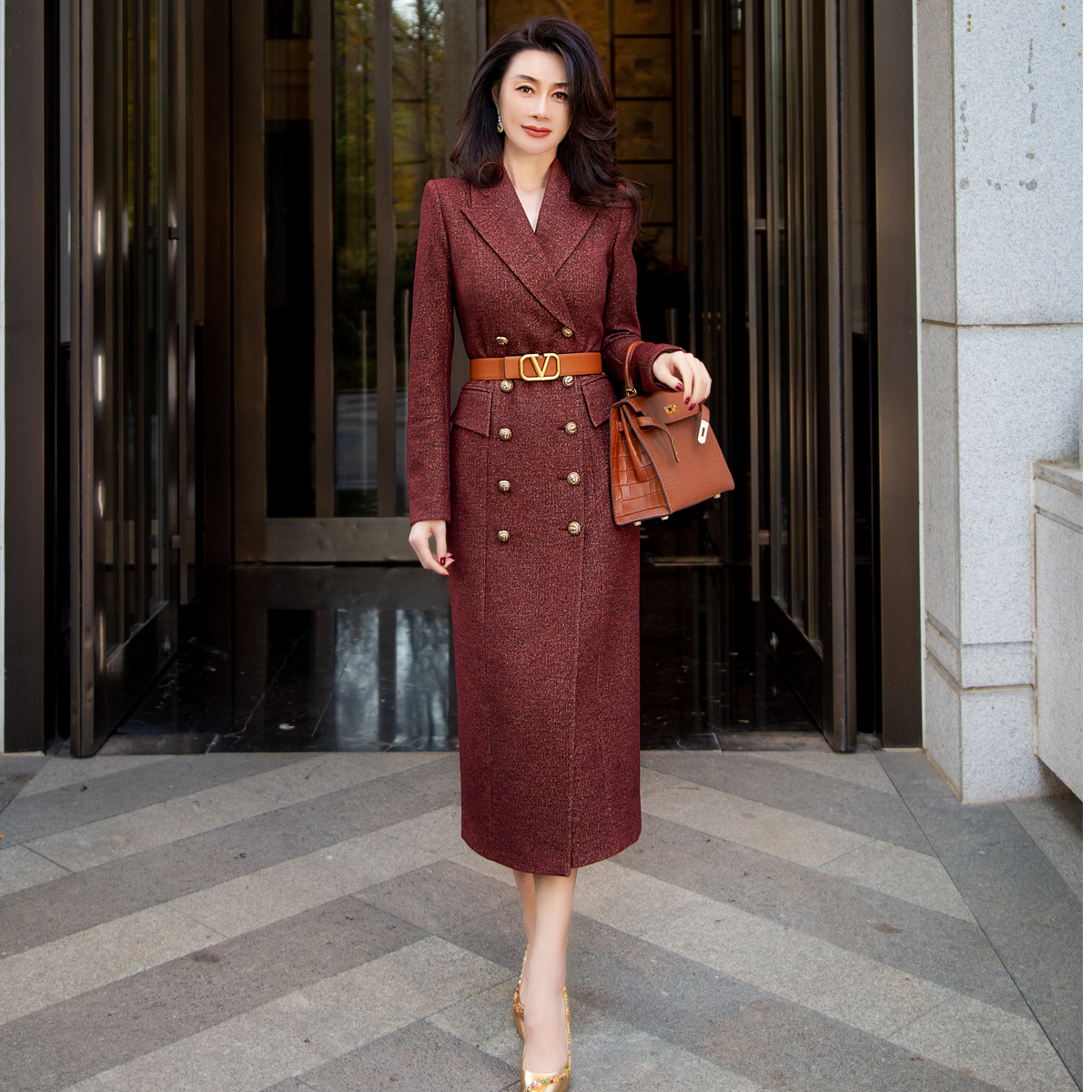 EDFNOT/杨红霞汝意FS安可拉金红色羊毛大衣FS-F24049