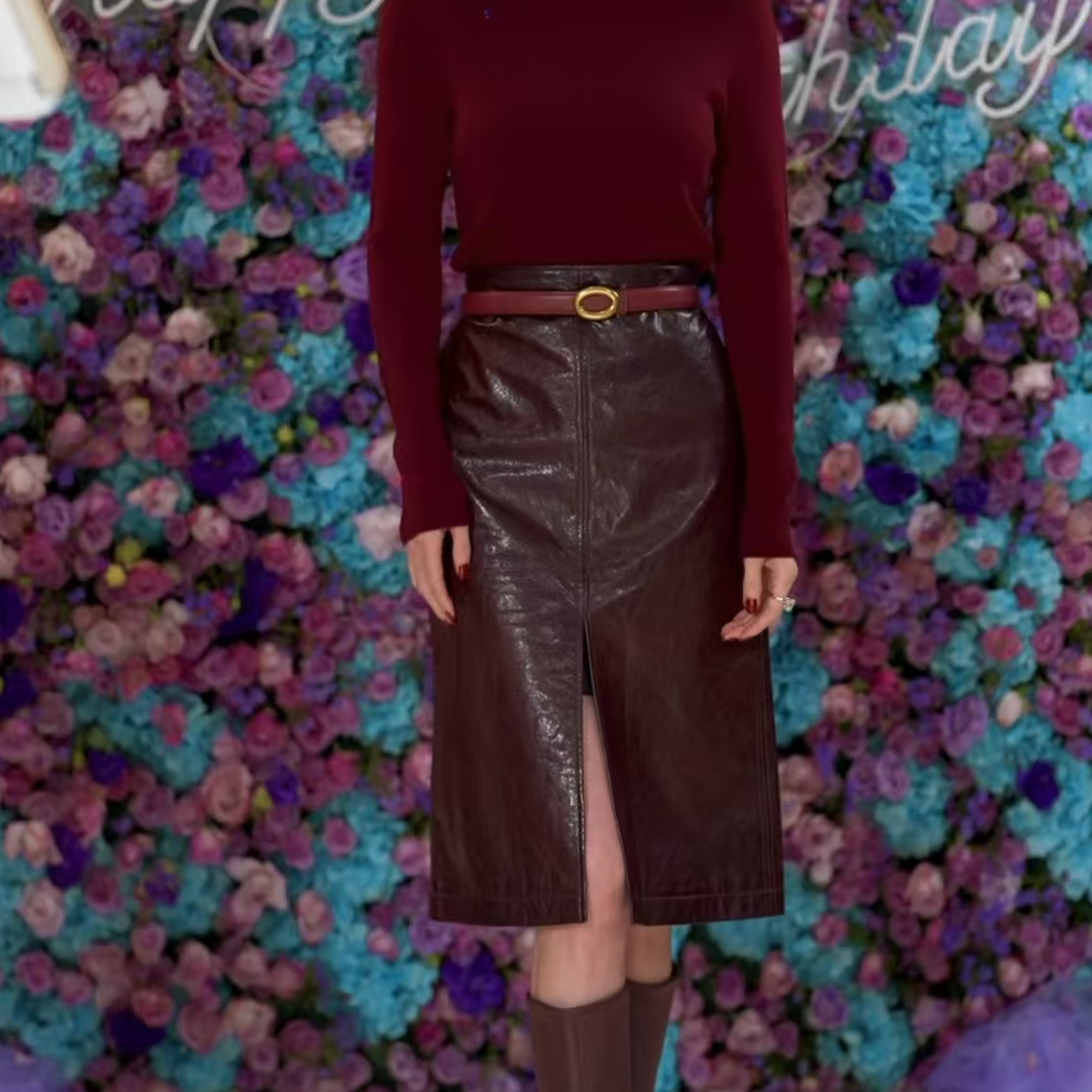 EDFNOT/杨红霞汝意BD前开叉绵羊皮包臀半裙