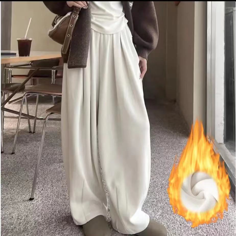 加绒慵懒百搭宽松针织山本裤女2023秋冬新款垂感休闲拖地裤阔腿裤