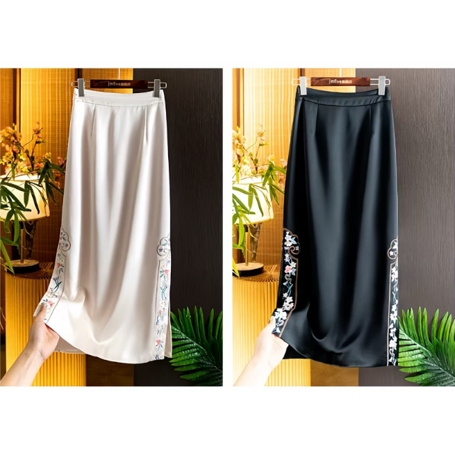 半身裙新中式国风春秋冬国潮刺绣花高腰复古松紧腰