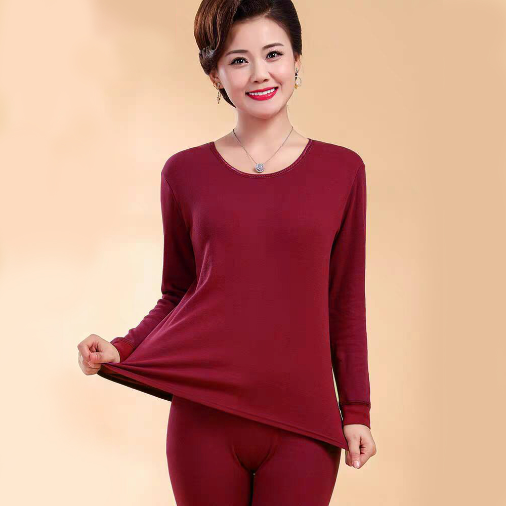 ①【秋衣套装】中老年女士棉质圆领秋衣秋裤棉线衣线裤