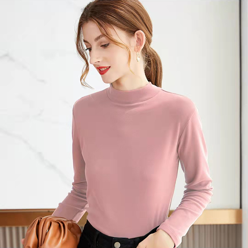 ②【打底衫】女秋冬纯色半高领打底衫薄款双面磨毛修身情侣百搭