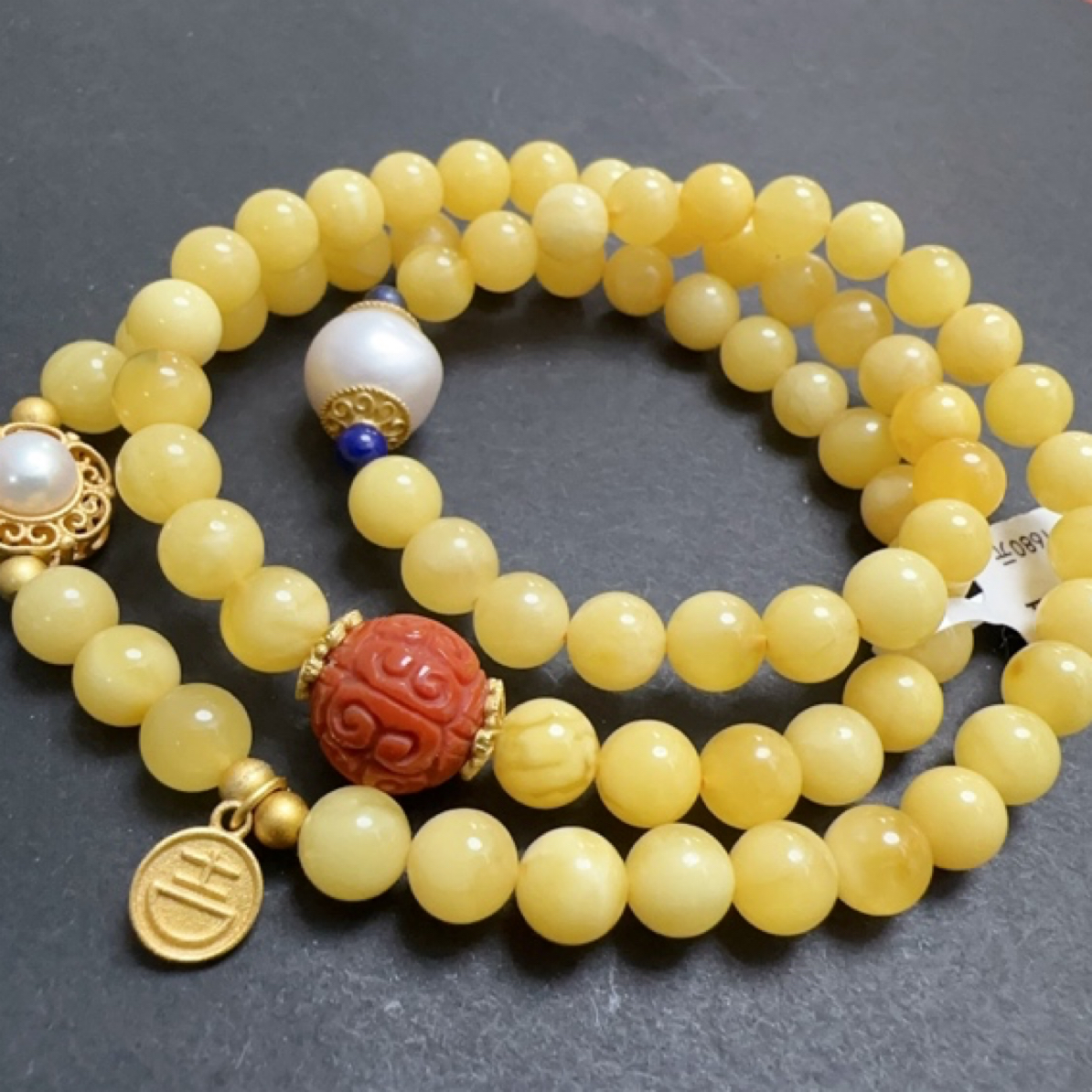 天然蜜蜡搭珍珠多圈手串