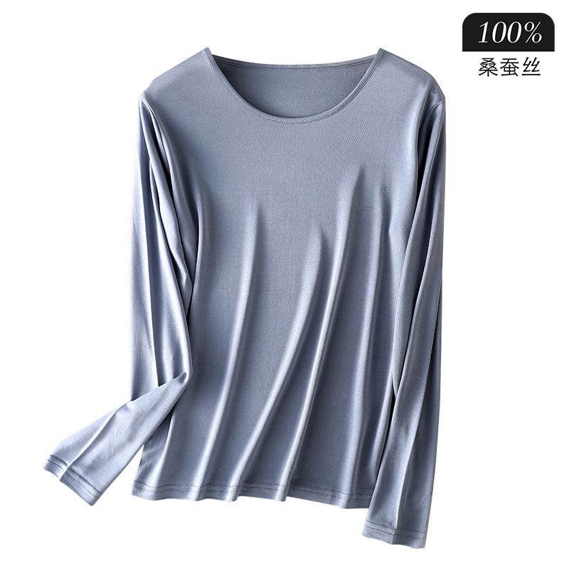 秋冬重磅100%桑蚕丝女打底长袖T恤 针织真丝简约圆领透气打底衫