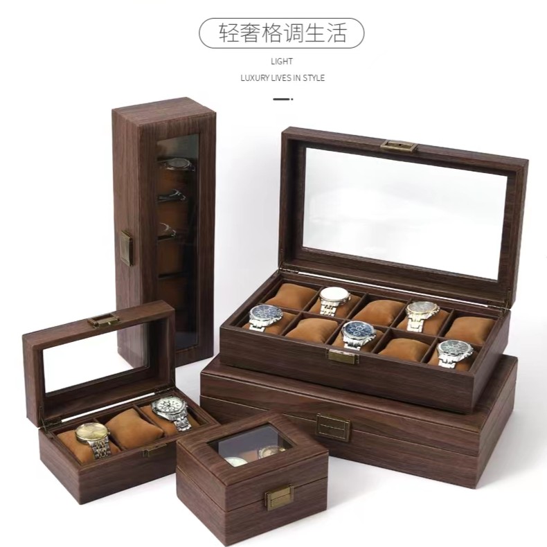 大容量木纹皮手表盒首饰收纳盒复古腕表收藏箱手链手表展示盒