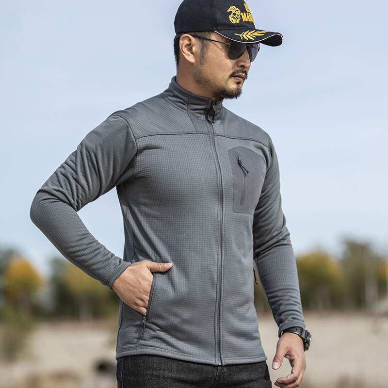 昂垦春秋户外男摇粒绒开衫保暖外套夹克内胆加厚双面飞翼抓绒衣