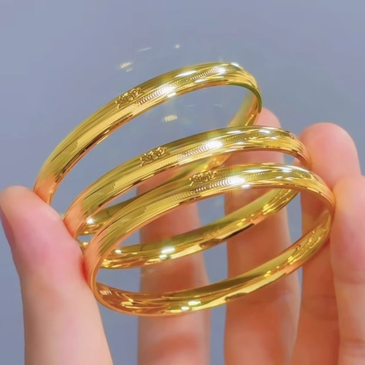 铜合金手镯 （精工版拉丝莲花闭口手镯饰品镯子）时尚百搭送女友