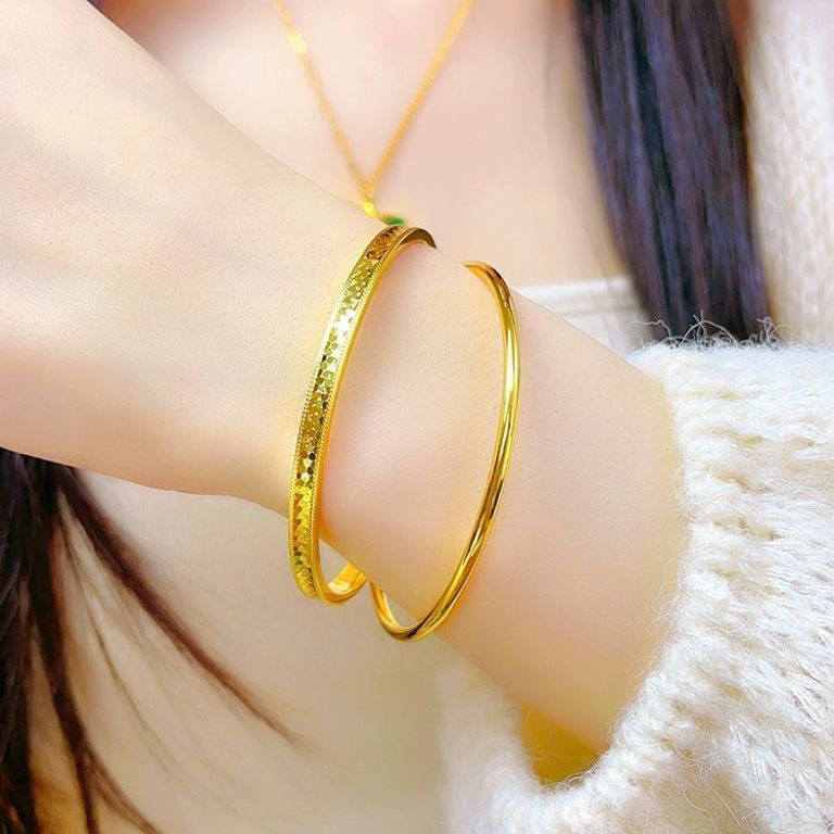 铜合金手镯 铜合金手镯女（金色龙鳞双环）素圈正品不掉色首饰妈妈