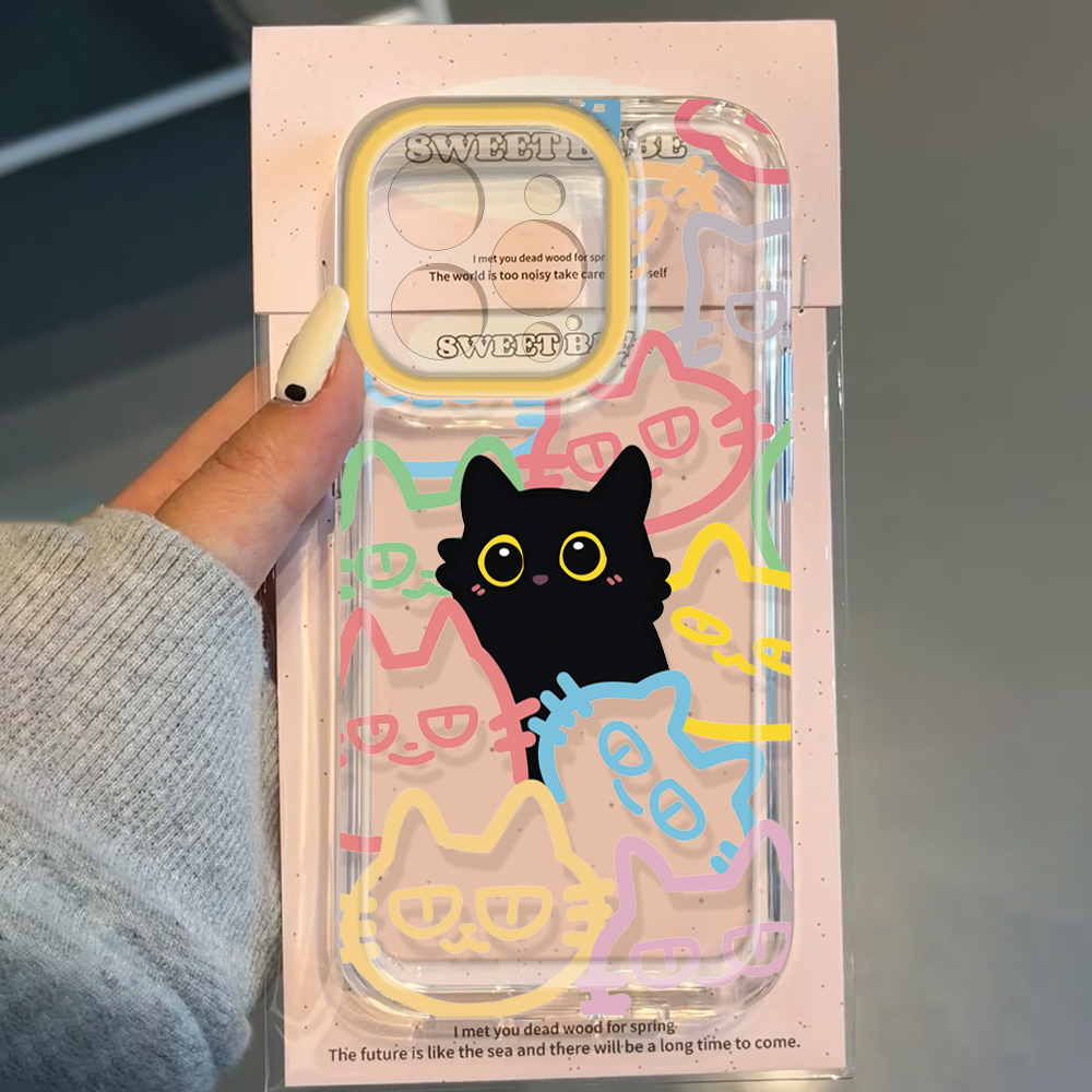 可爱线条猫咪适用iphone15/14/13女生手机壳华为vivo小米oppo红米