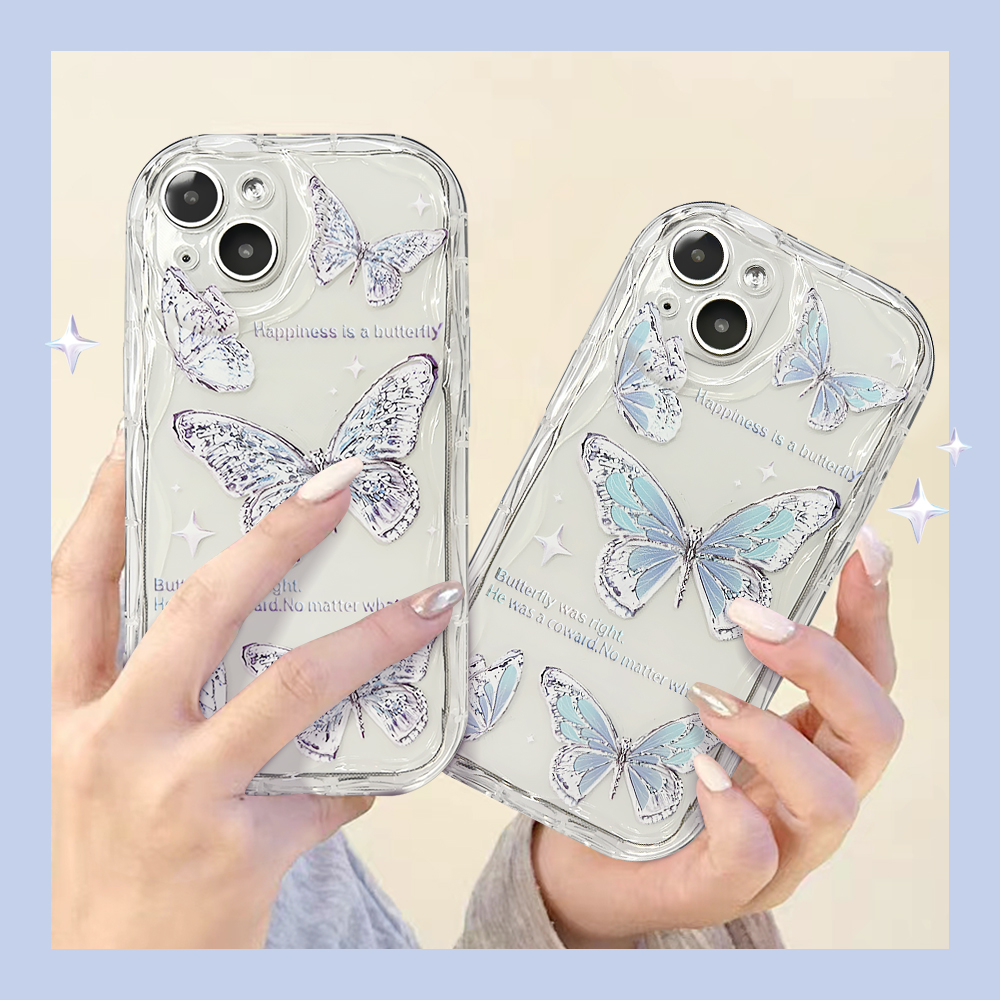 适用苹果/华为/OPPO/VIVO/小米F 高级渐变水晶蝴蝶透明手机壳