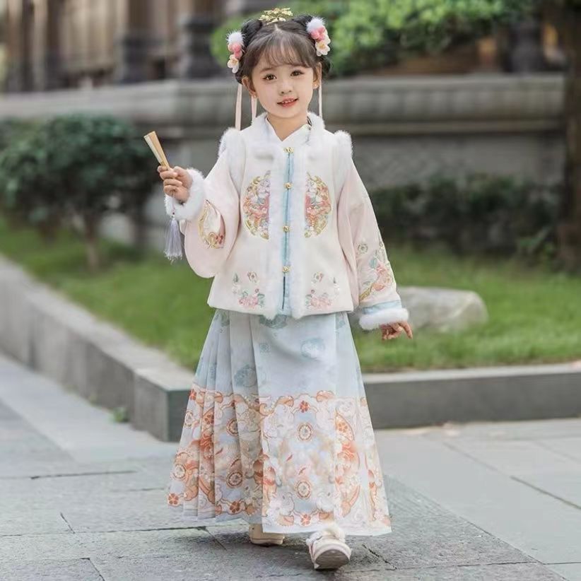 汉服女童马面裙秋冬季套装2023新款儿童服加厚中国风古装