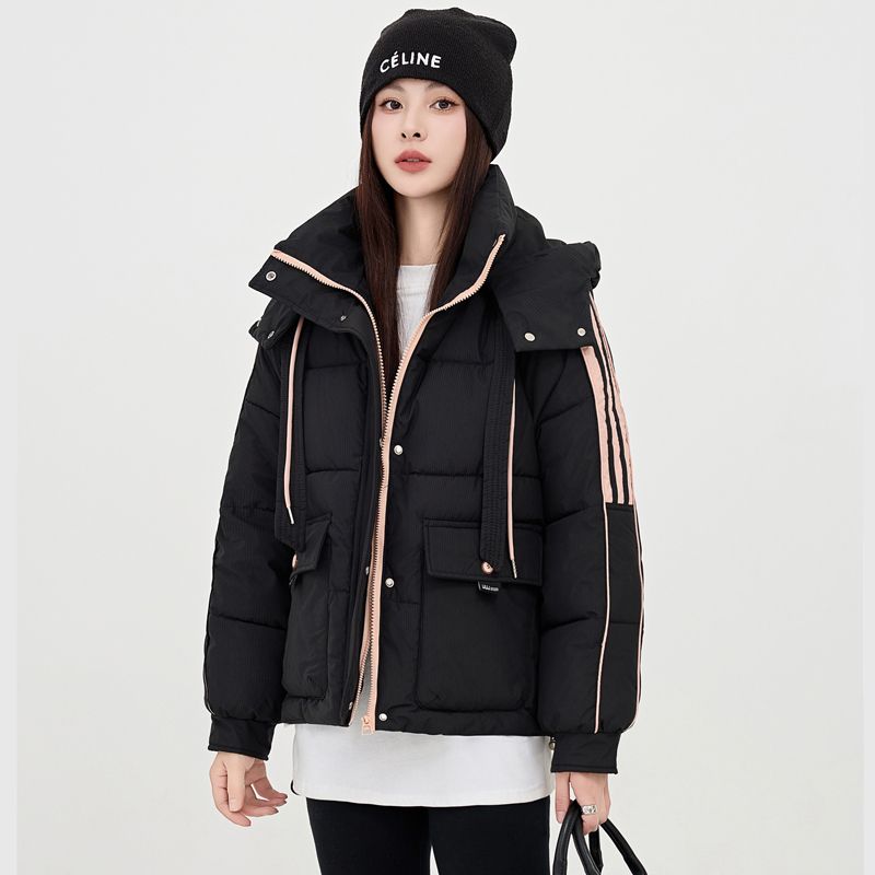 冬季新款撞色棉服休闲百搭宽松棉衣连帽时尚保暖外套