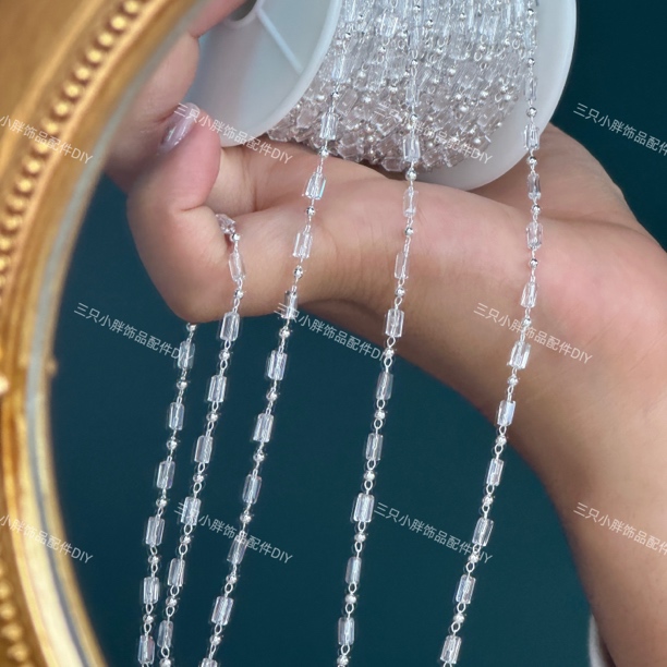 编号75 长方形晶晶链条 高保色串珠链条 百搭 