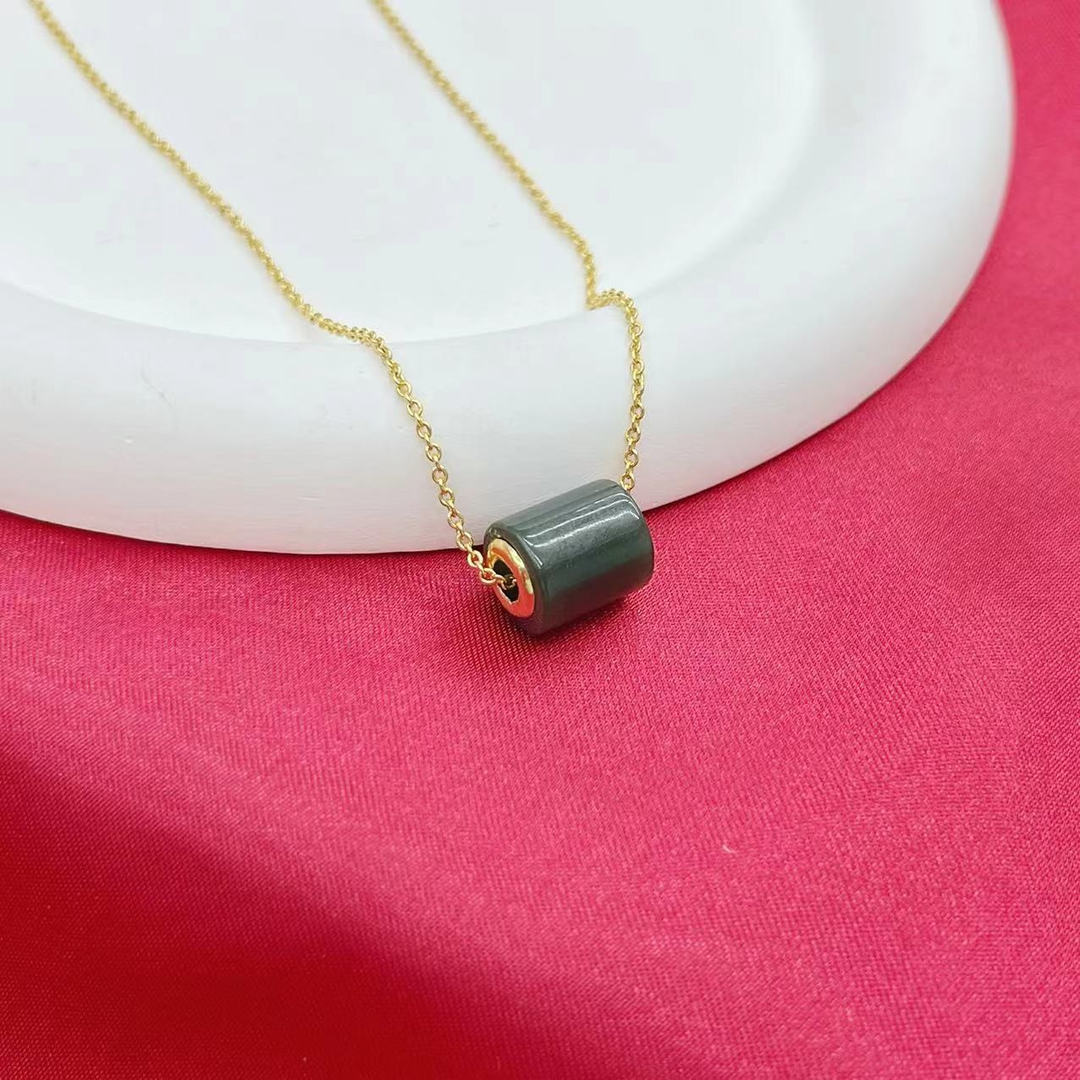 【杰哥专属】足金24K天然新疆和田玉塔青金镶玉路路通吊坠（赠链）G15