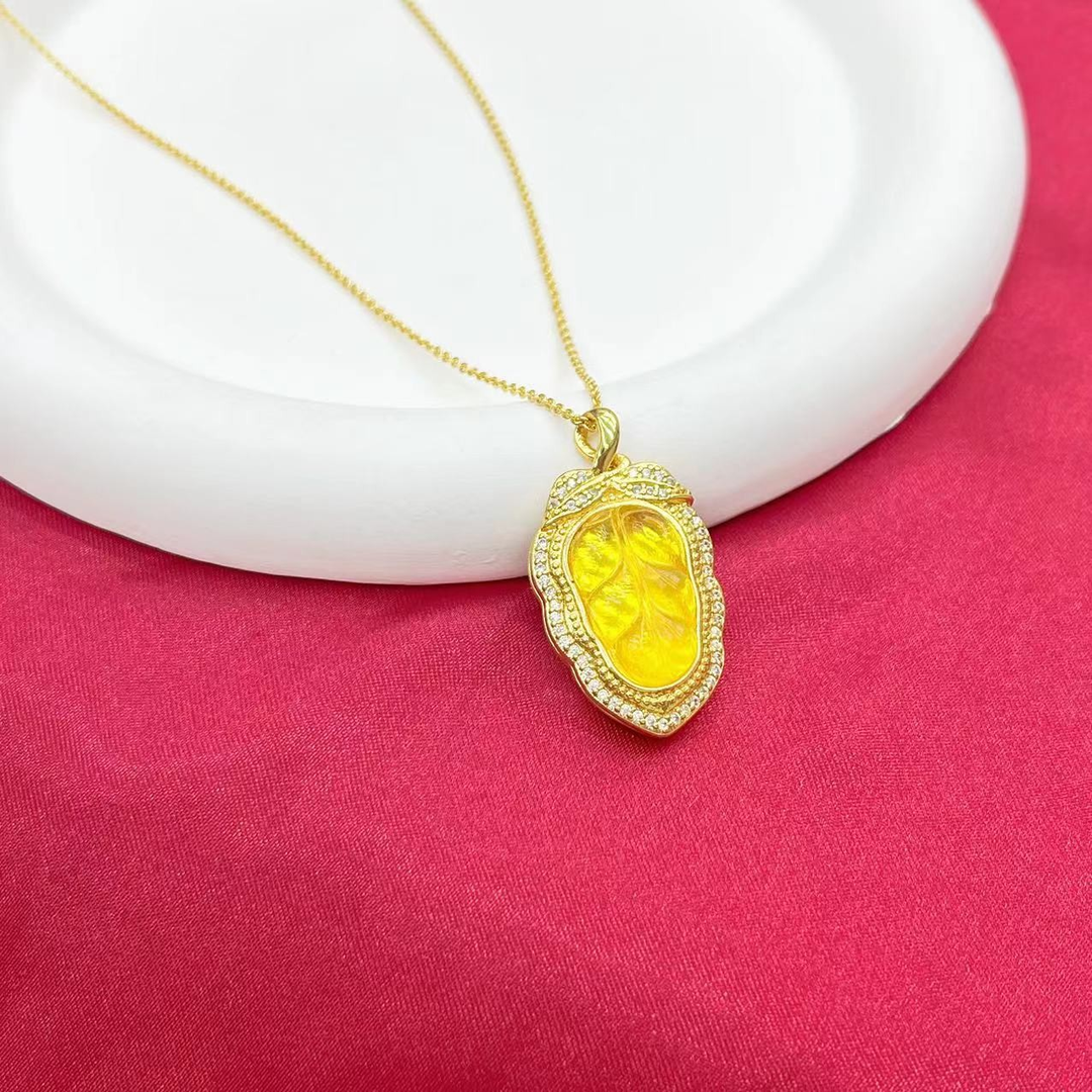 【杰哥专属】天然琥珀金珀豪华开盖叶子吊坠K82（赠包装）